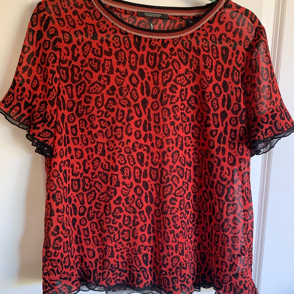 Scotch & Soda - Red Leopard Sheer Shirt size L (A7)